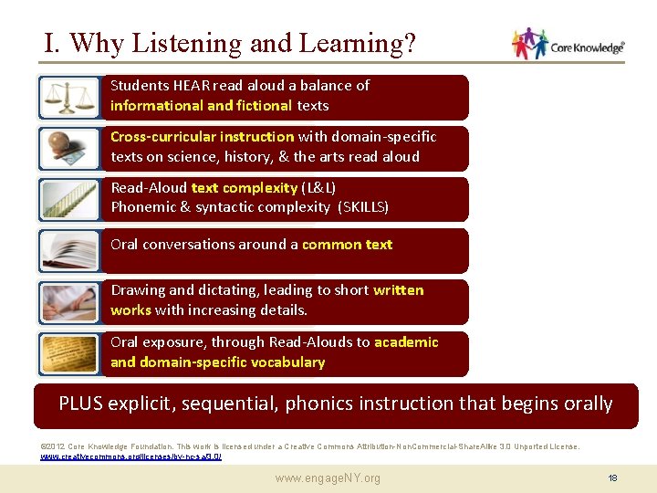 I. Why Listening and Learning? Students read aloud Balance of HEAR Informational anda balance