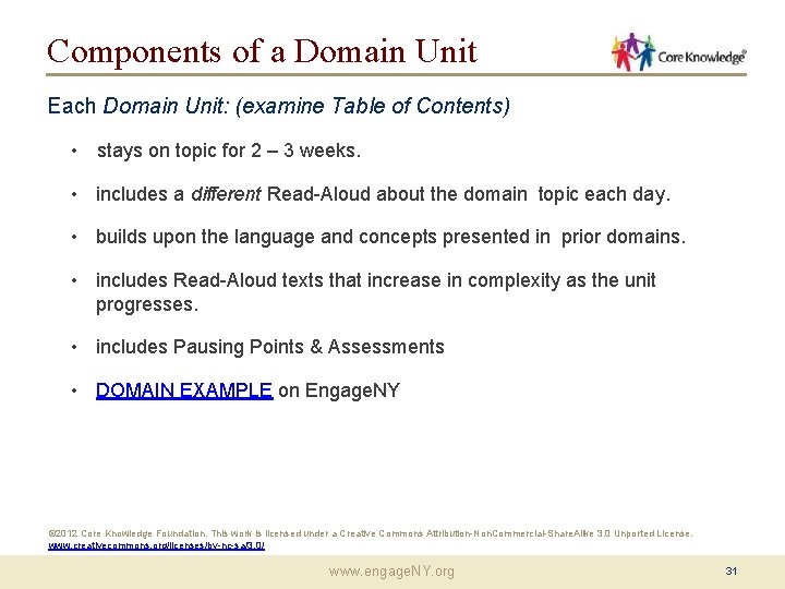 Components of a Domain Unit Each Domain Unit: (examine Table of Contents) • stays