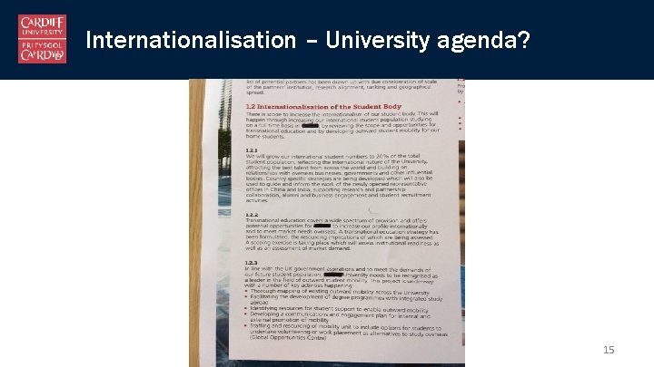 Internationalisation – University agenda? 15 