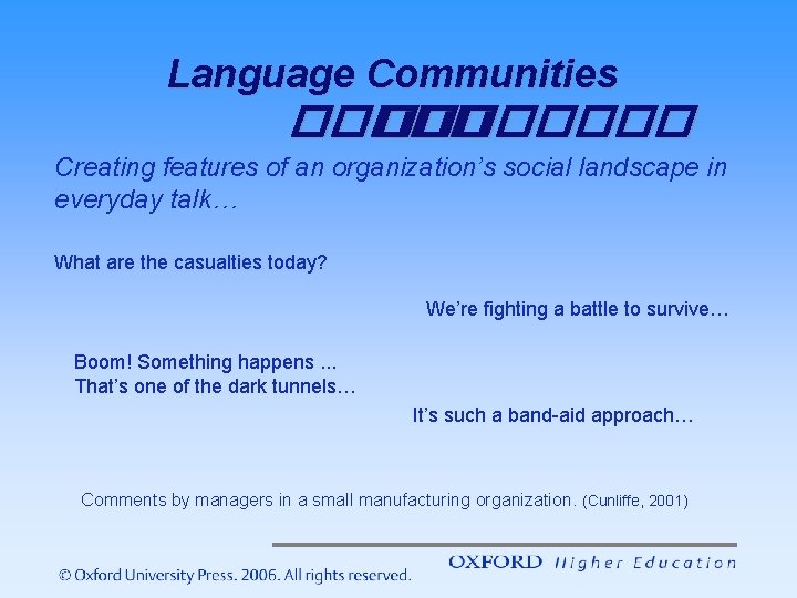 Language Communities �������� Creating features of an organization’s social landscape in everyday talk… What Language Communities �������� Creating features of an organization’s social landscape in everyday talk… What