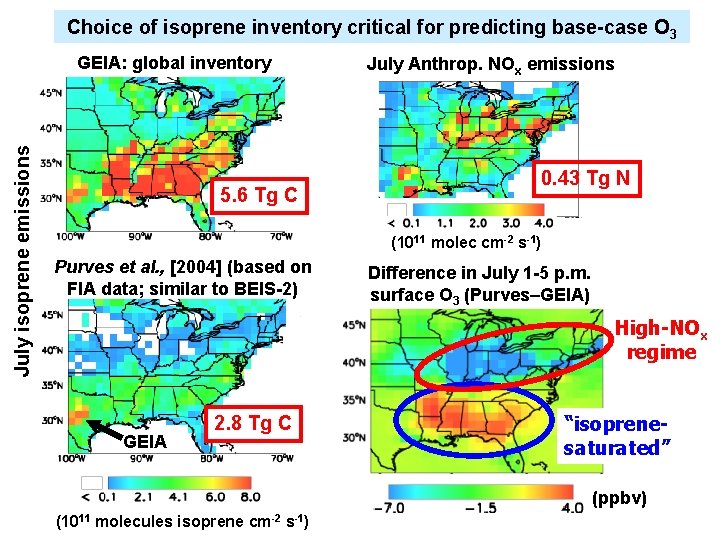 Choice of isoprene inventory critical for predicting base-case O 3 July isoprene emissions GEIA: