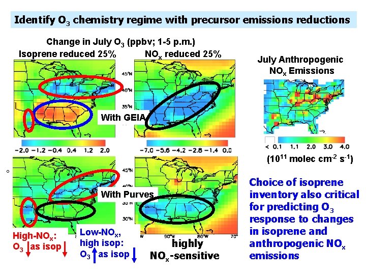 Identify O 3 chemistry regime with precursor emissions reductions Change in July O 3