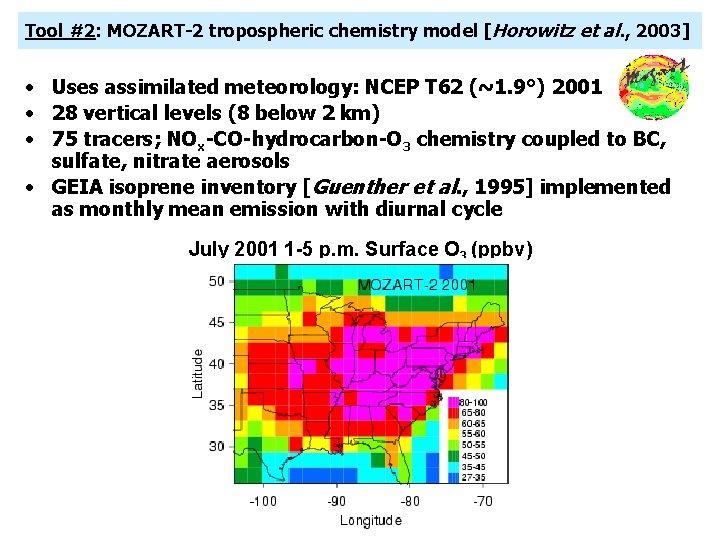 Tool #2: MOZART-2 tropospheric chemistry model [Horowitz et al. , 2003] • Uses assimilated