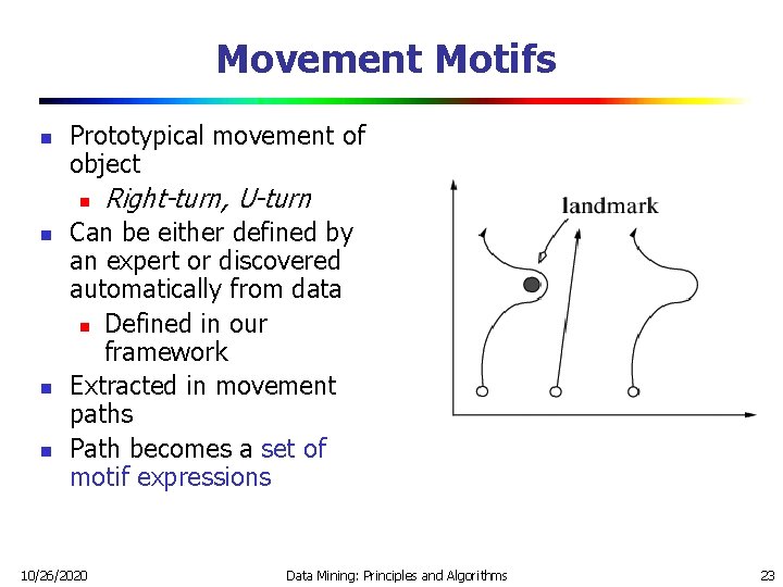 Movement Motifs n Prototypical movement of object n n Right-turn, U-turn Can be either