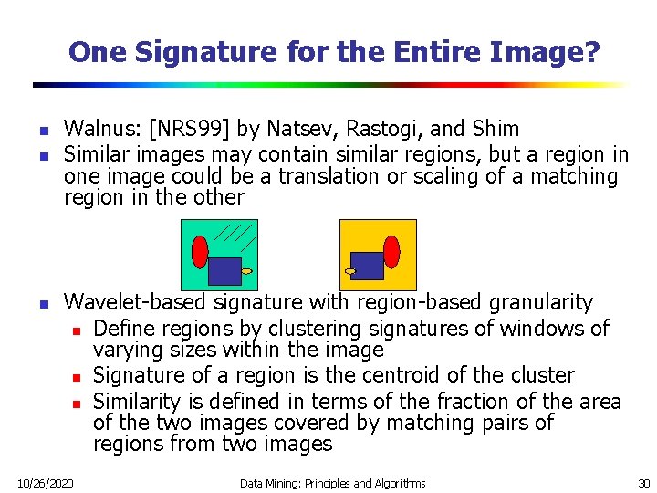 One Signature for the Entire Image? n n n Walnus: [NRS 99] by Natsev,