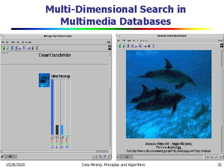 Multi-Dimensional Search in Multimedia Databases 10/26/2020 Data Mining: Principles and Algorithms 32 