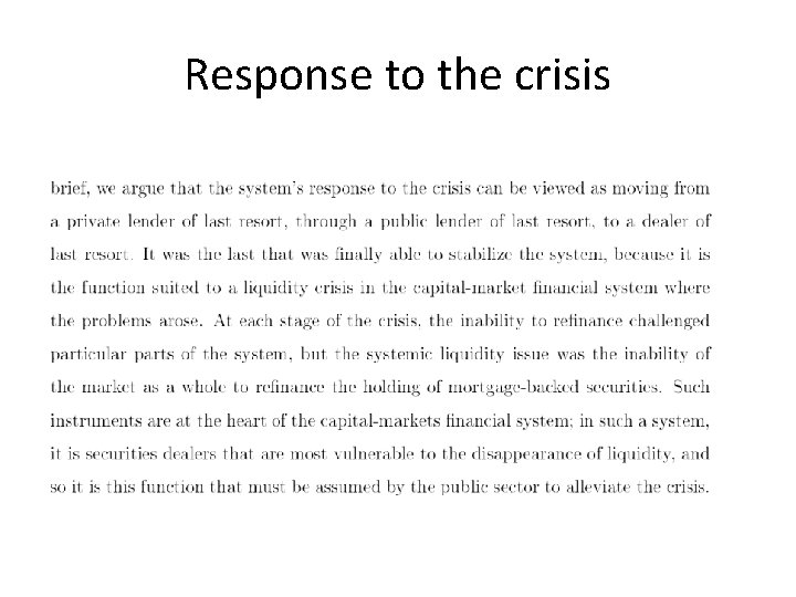 Response to the crisis 
