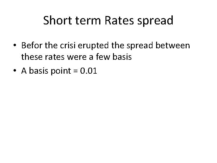 Short term Rates spread • Befor the crisi erupted the spread between these rates