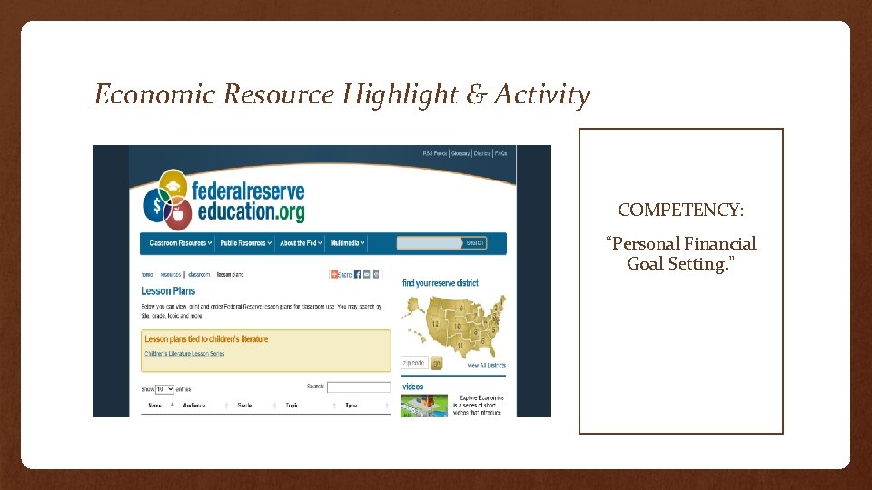 Economic Resource Highlight & Activity COMPETENCY: “Personal Financial Goal Setting. ” 