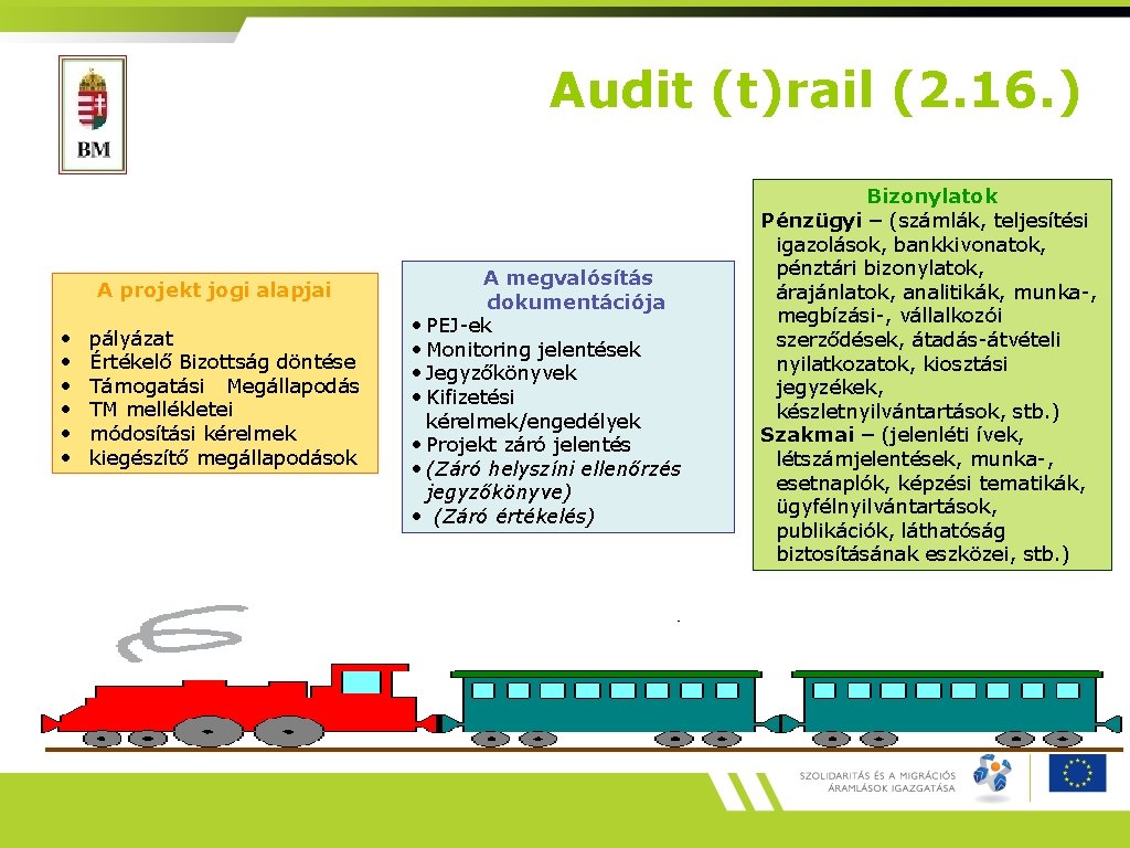 Audit (t)rail (2. 16. ) A projekt jogi alapjai • • • pályázat Értékelő