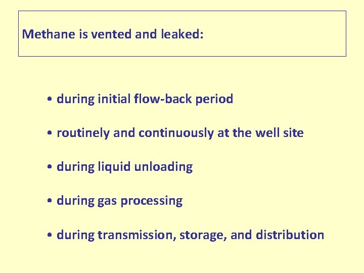 Methane is vented and leaked: • during initial flow-back period • routinely and continuously