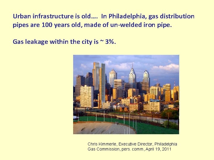 Urban infrastructure is old…. In Philadelphia, gas distribution pipes are 100 years old, made