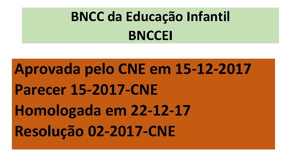 BNCC da Educação Infantil BNCCEI Aprovada pelo CNE em 15 -12 -2017 Parecer 15