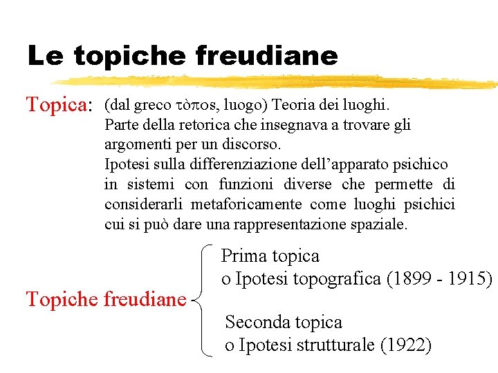 Le topiche freudiane Topica: (dal greco ò s, luogo) Teoria dei luoghi. Parte della Le topiche freudiane Topica: (dal greco ò s, luogo) Teoria dei luoghi. Parte della