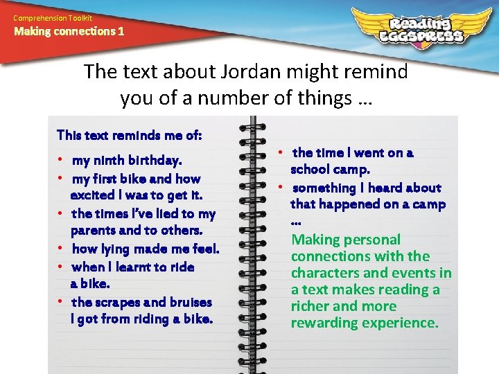 Comprehension Toolkit Making connections 1 The text about Jordan might remind you of a