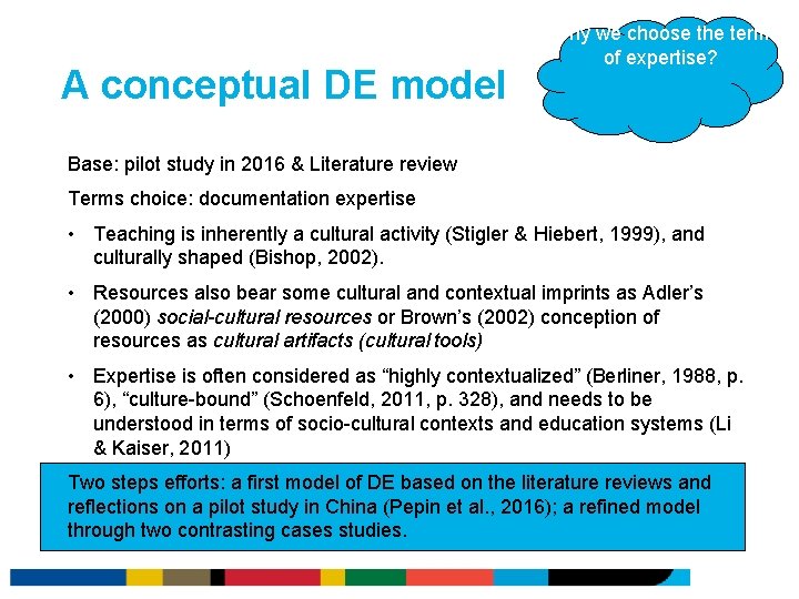 A conceptual DE model Why we choose the term of expertise? Base: pilot study A conceptual DE model Why we choose the term of expertise? Base: pilot study