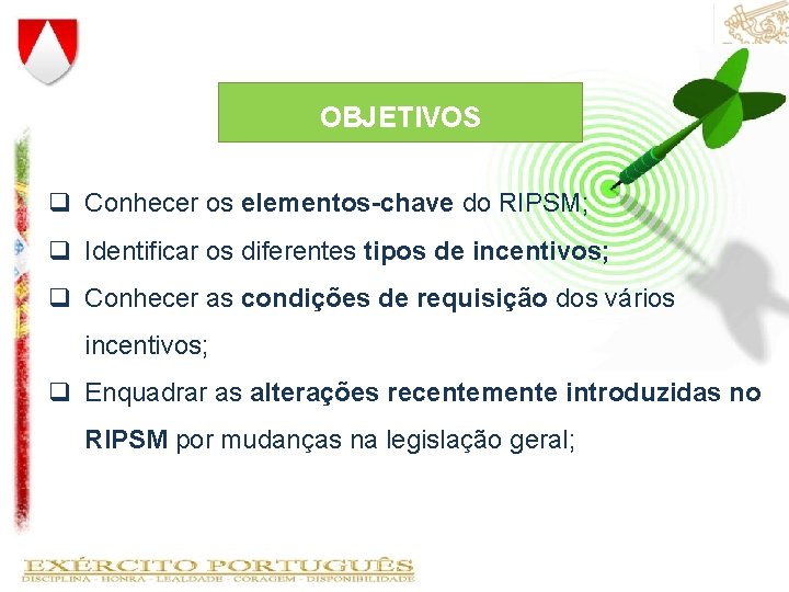 OBJETIVOS q Conhecer os elementos-chave do RIPSM; q Identificar os diferentes tipos de incentivos; OBJETIVOS q Conhecer os elementos-chave do RIPSM; q Identificar os diferentes tipos de incentivos;