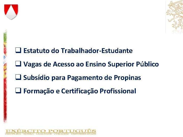 q Estatuto do Trabalhador-Estudante q Vagas de Acesso ao Ensino Superior Público q Subsídio q Estatuto do Trabalhador-Estudante q Vagas de Acesso ao Ensino Superior Público q Subsídio