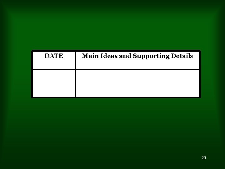 DATE Main Ideas and Supporting Details 20 