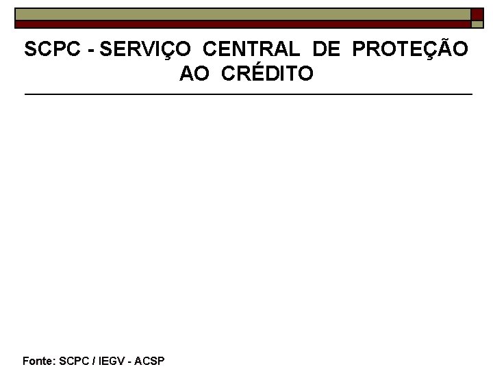 SCPC - SERVIÇO CENTRAL DE PROTEÇÃO AO CRÉDITO Fonte: SCPC / IEGV - ACSP