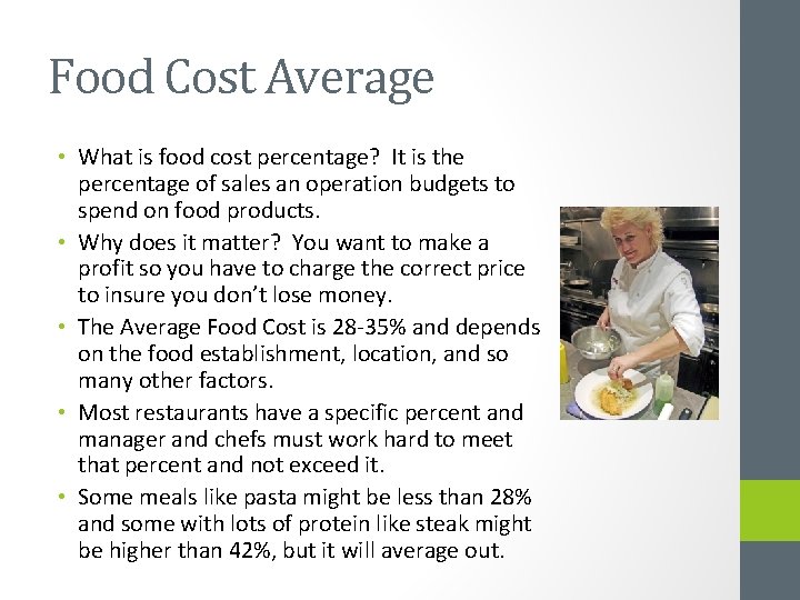 Food Cost Average • What is food cost percentage? It is the percentage of Food Cost Average • What is food cost percentage? It is the percentage of