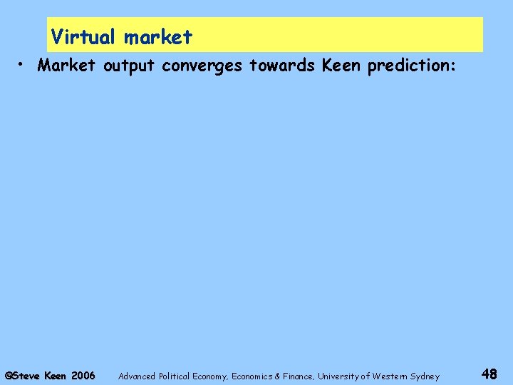 Virtual market • Market output converges towards Keen prediction: ©Steve Keen 2006 Advanced Political