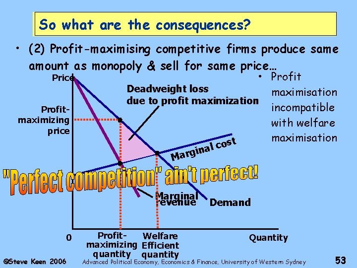 So what are the consequences? • (2) Profit-maximising competitive firms produce same amount as