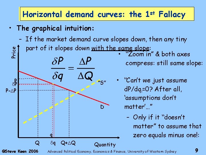 Horizontal demand curves: the 1 st Fallacy Price • The graphical intuition: – If
