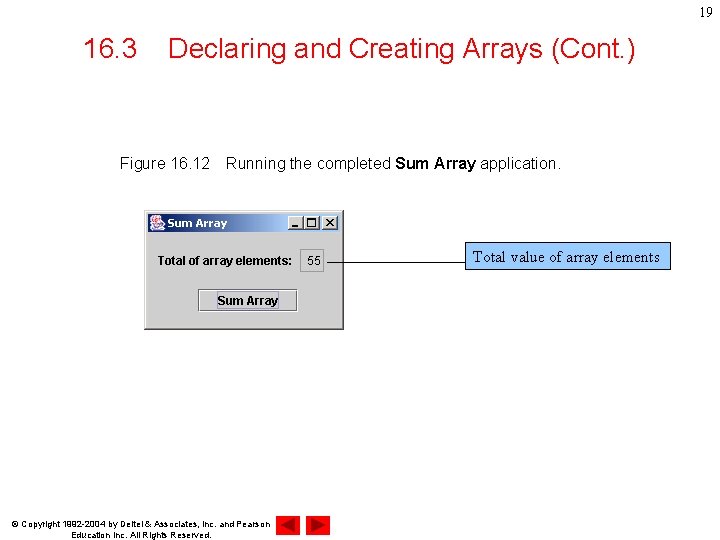 19 16. 3 Declaring and Creating Arrays (Cont. ) Figure 16. 12　Running the completed