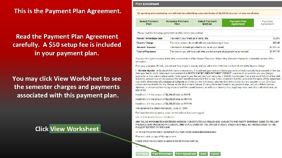 This is the Payment Plan Agreement. Read the Payment Plan Agreement carefully. A $50