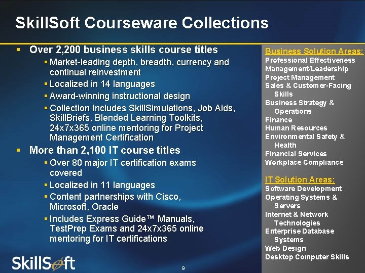 Skill. Soft Courseware Collections § Over 2, 200 business skills course titles § Market-leading