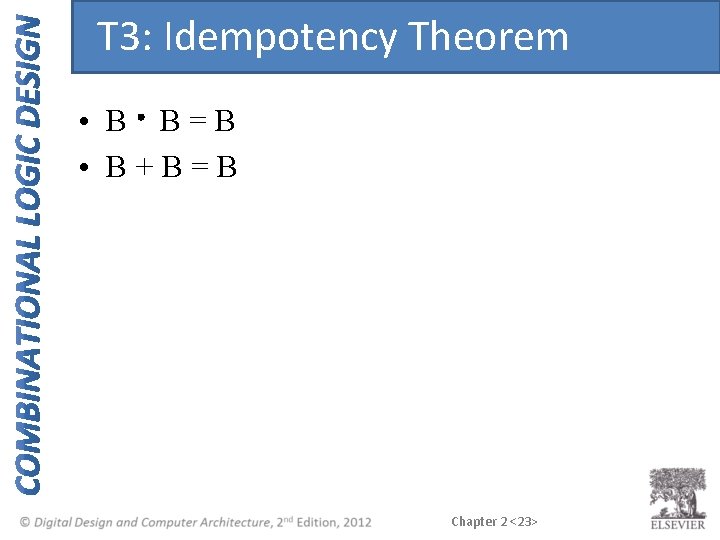 T 3: Idempotency Theorem • B B=B • B+B=B Chapter 2 <23> 