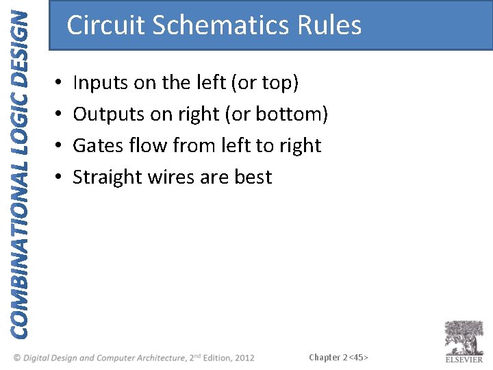 Circuit Schematics Rules • • Inputs on the left (or top) Outputs on right