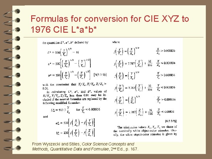 Formulas for conversion for CIE XYZ to 1976 CIE L*a*b* From Wyszecki and Stiles,
