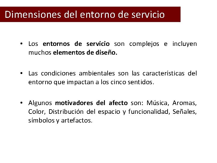 Dimensiones del entorno de servicio • Los entornos de servicio son complejos e