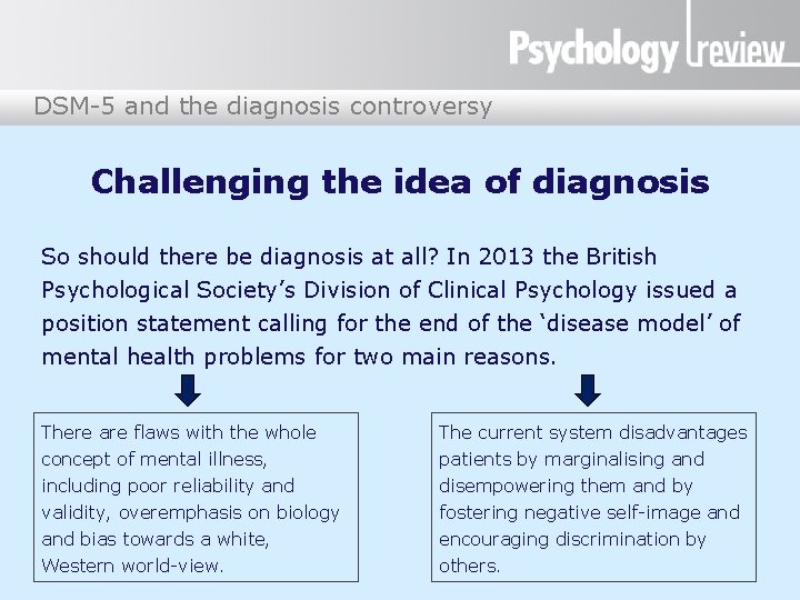 DSM-5 and the diagnosis controversy Challenging the idea of diagnosis So should there be