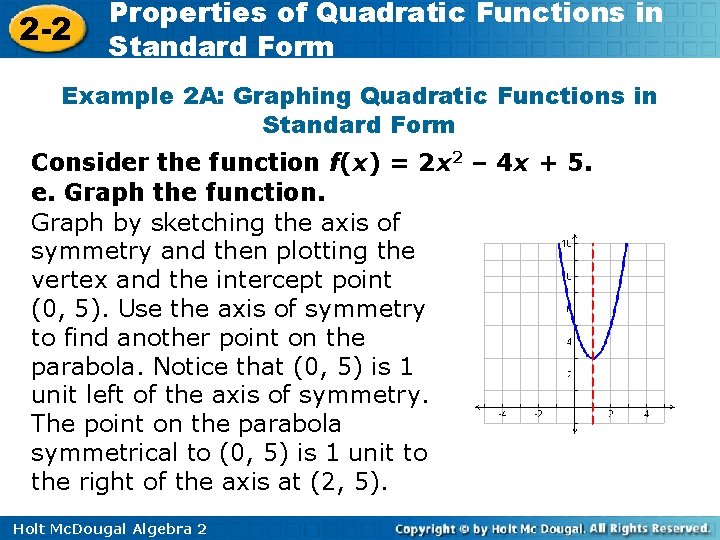2 -2 Properties of Quadratic Functions in Standard Form Example 2 A: Graphing Quadratic