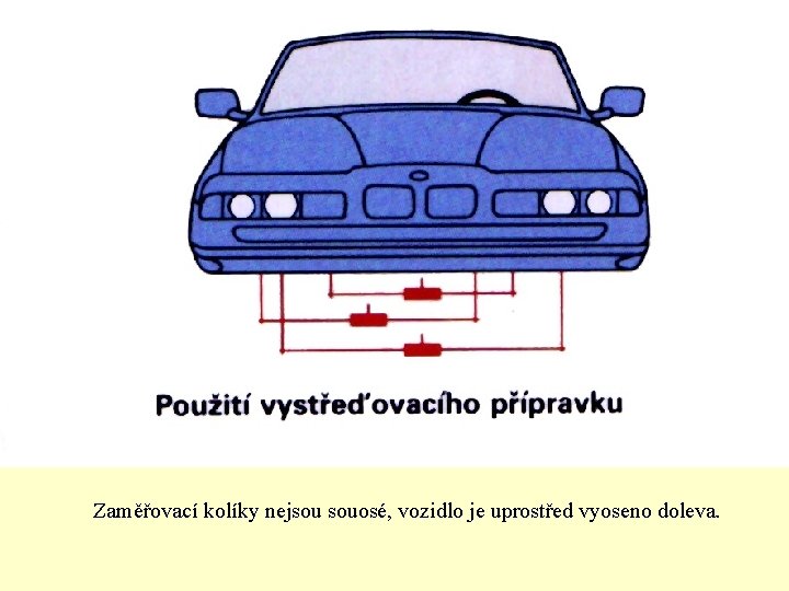 Zaměřovací kolíky nejsou souosé, vozidlo je uprostřed vyoseno doleva. 