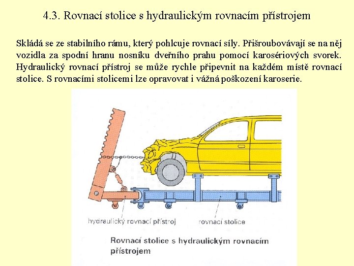 4. 3. Rovnací stolice s hydraulickým rovnacím přístrojem Skládá se ze stabilního rámu, který