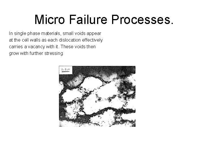 Micro Failure Processes. In single phase materials, small voids appear at the cell walls