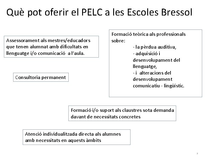 Què pot oferir el PELC a les Escoles Bressol Assessorament als mestres/educadors que tenen