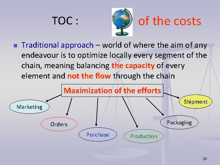of the costs TOC : n Traditional approach – world of where the aim