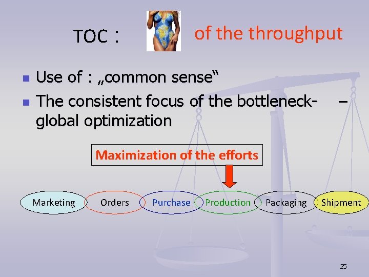 of the throughput TOC : n n Use of : „common sense“ The consistent