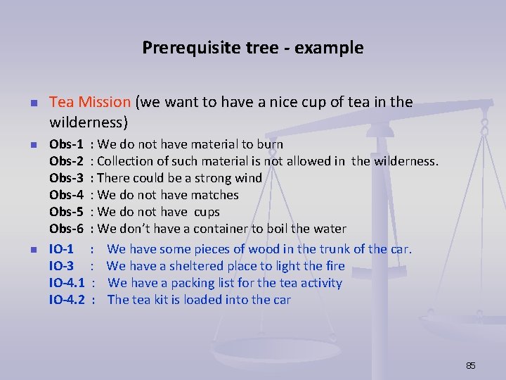 Prerequisite tree - example n n n Tea Mission (we want to have a