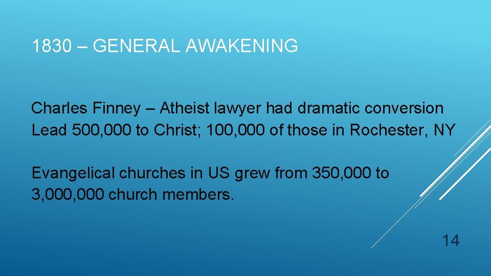 1830 – GENERAL AWAKENING Charles Finney – Atheist lawyer had dramatic conversion Lead 500, 1830 – GENERAL AWAKENING Charles Finney – Atheist lawyer had dramatic conversion Lead 500,