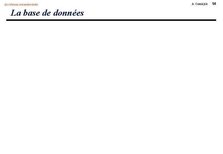 Les réseaux connexionnistes La base de données A. Cornuéjols 54 