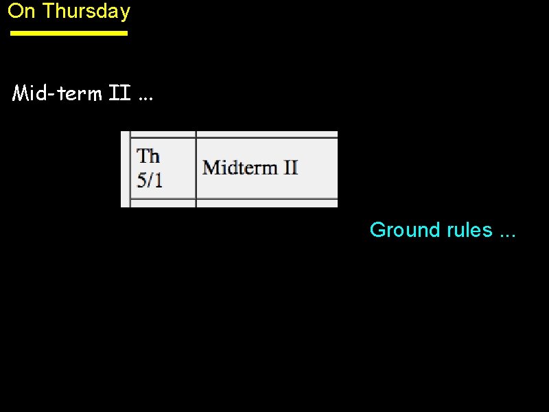 On Thursday Mid-term II. . . Ground rules. . . 