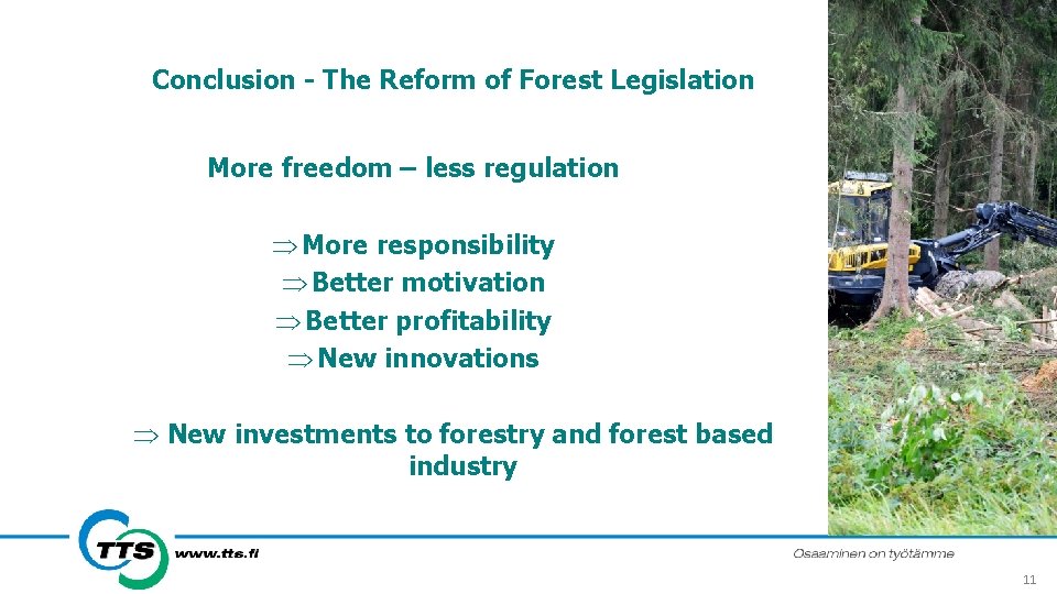 Conclusion - The Reform of Forest Legislation More freedom – less regulation Þ More