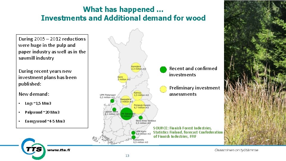 What has happened … Investments and Additional demand for wood During 2005 – 2012