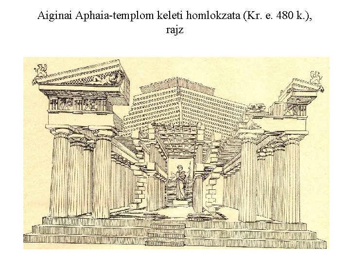 Aiginai Aphaia-templom keleti homlokzata (Kr. e. 480 k. ), rajz 